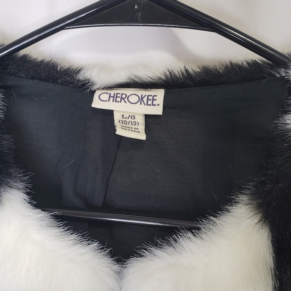 Cherokee Faux Fur Vest Girls 10/12 Black White - Picture 3 of 4